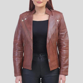 women brown asymmetrical jacket