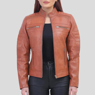 brown leather jacket womens clothing